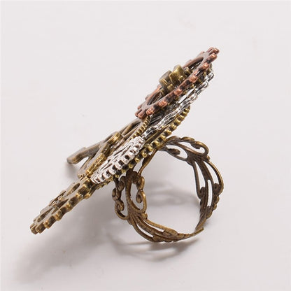 Steampunk-Ring mit Uhr- und Zahnraddesign