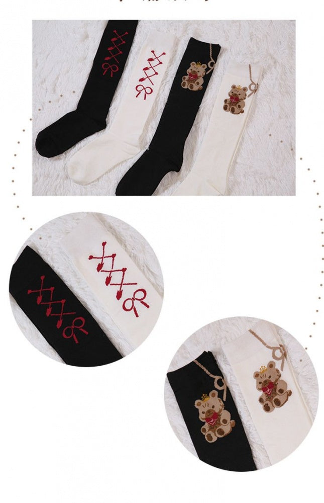 Lolita-Kniestrümpfe mit Bärenschleife und Schnürung