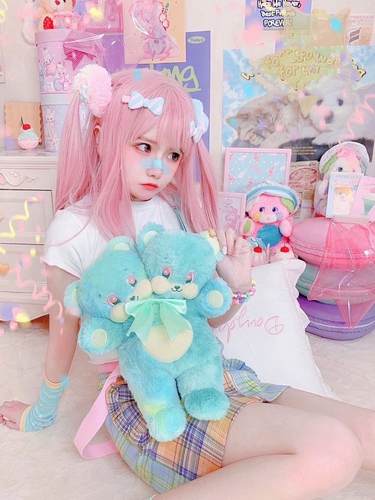 Two Doll Bear Mint Headed Plush Crossbody