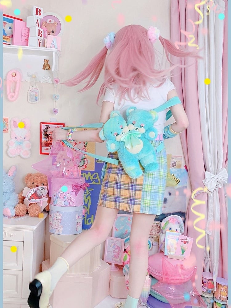 Two Doll Bear Mint Headed Plush Crossbody