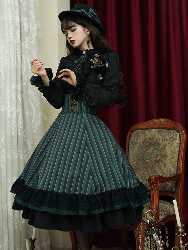 Bluse Gothic Kragen / Weiß Dunkel – Blau) Verfügbar Rot Hoch Farben Lolita Stoff 4 Gewaschen in Wildleder (Schwarz