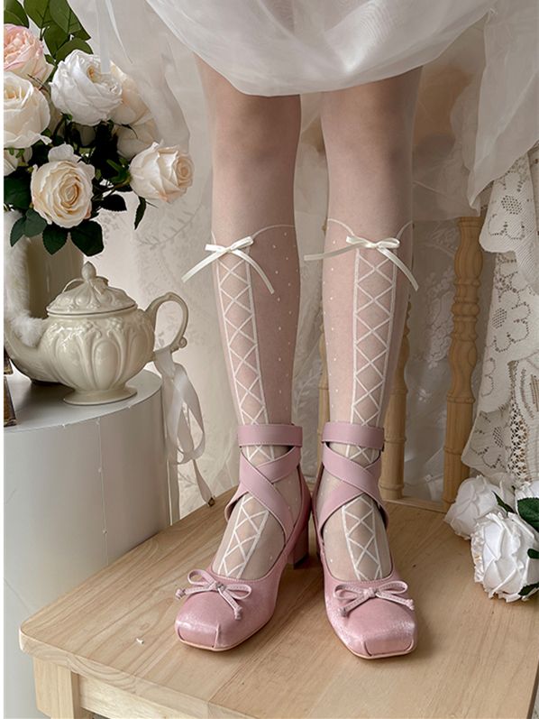 Wraparound Ballet Ankle Straps Shoes Satin Elegant Pink