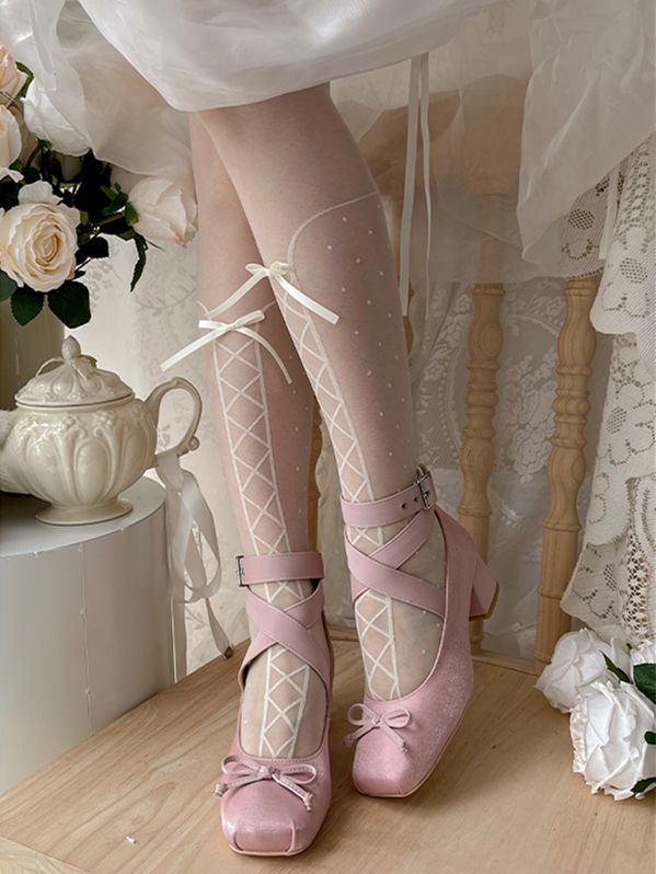 Wraparound Ballet Ankle Straps Shoes Satin Elegant Pink
