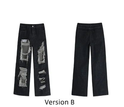 フリンジデザイン ダメージ加工 ロウ ブラックホールズ ジーンズ