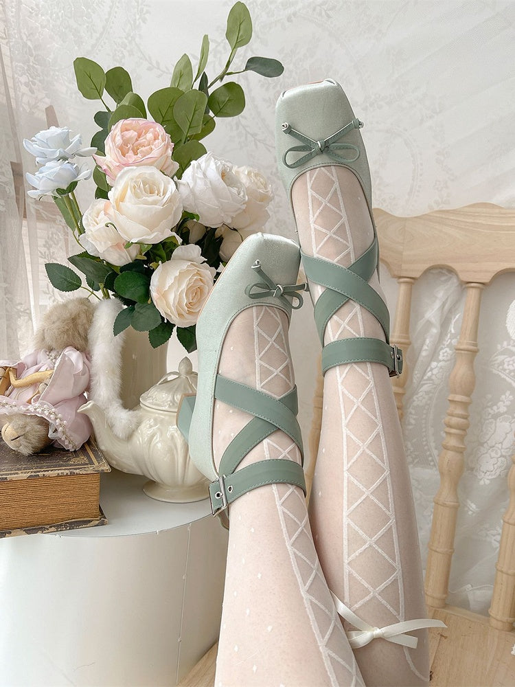 Ankle Elegant Straps Ballet Shoes Green Satin Wraparound
