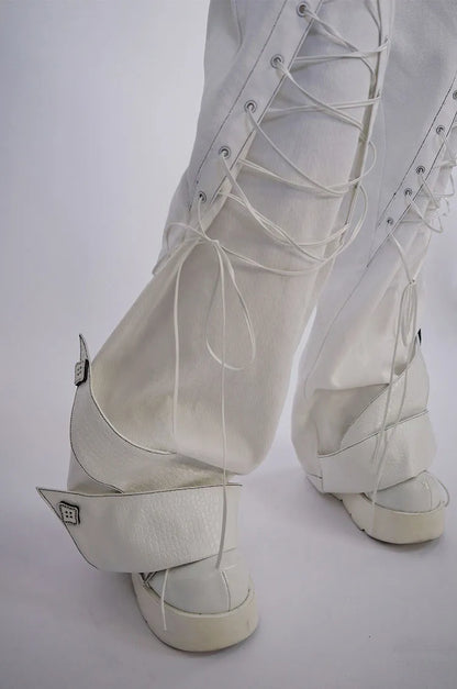 ウエストバンドデニムディテール（ウエストベルトダブルパンツレースアップホワイト付属）