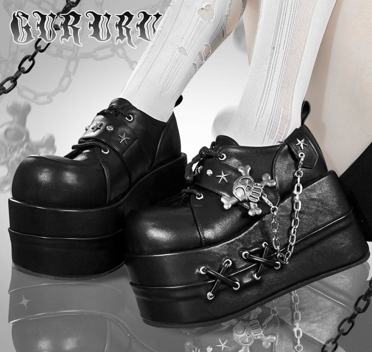 Black Star Hunter Pirates Skull Gothic Platforms