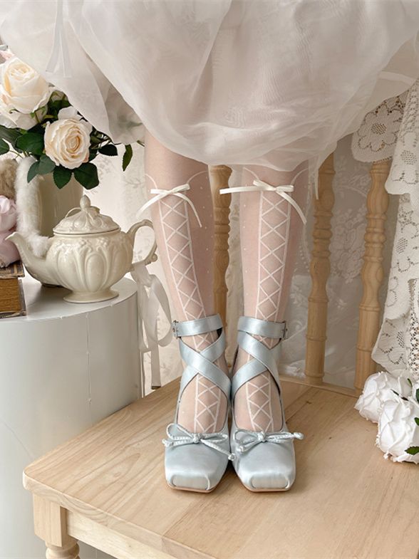 Ballet Ankle Elegant Shoes Blue Wraparound Straps Satin