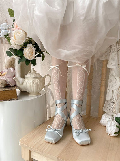 Ballet Ankle Elegant Shoes Blue Wraparound Straps Satin