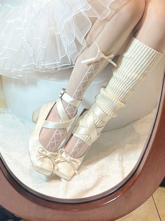 Wraparound Shoes Ballet White Elegant Satin Straps Ankle