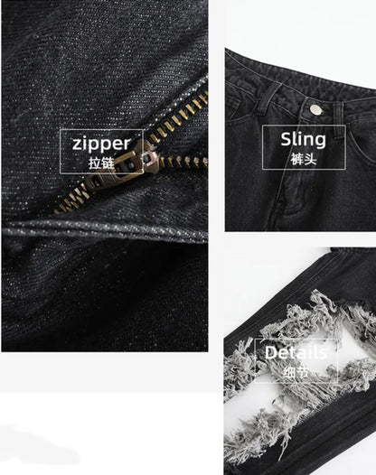 フリンジデザイン ダメージ加工 ロウ ブラックホールズ ジーンズ