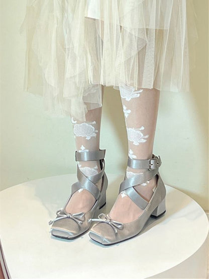 Wraparound Shoes Satin Ankle Straps Gray Elegant Ballet