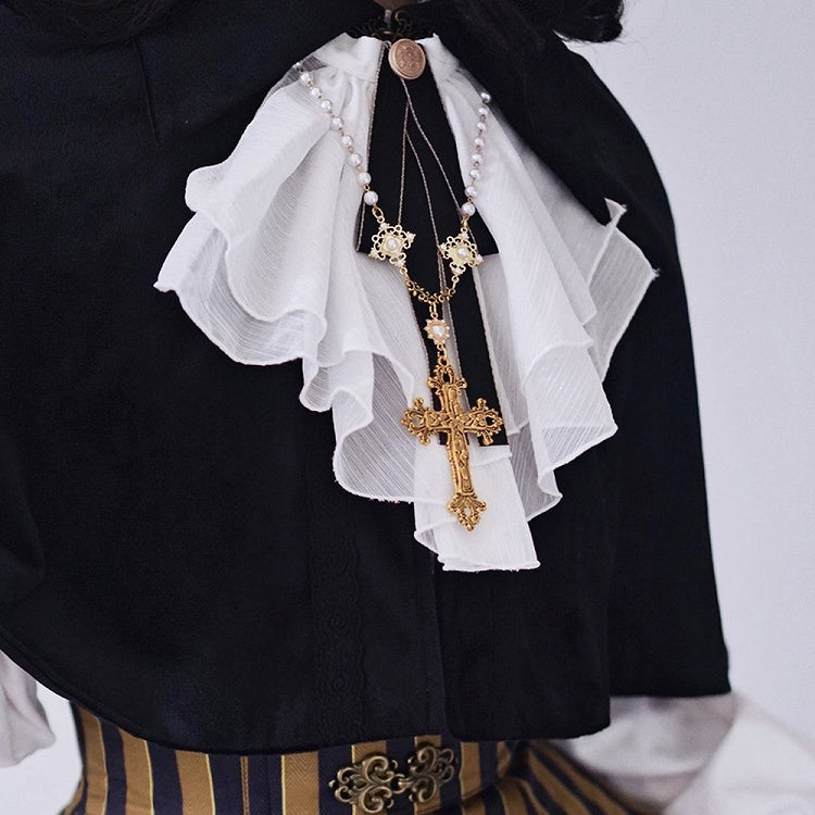 Bluse Gothic Kragen / Weiß Dunkel – Blau) Verfügbar Rot Hoch Farben Lolita Stoff 4 Gewaschen in Wildleder (Schwarz