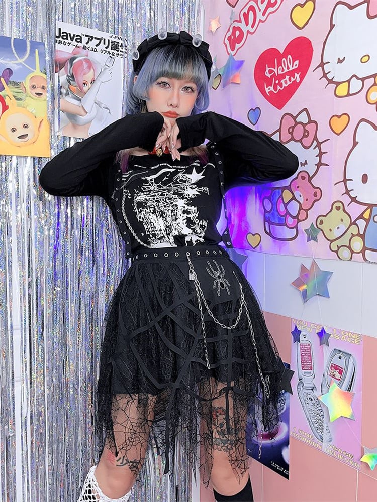 スパイダーウェブハンカチヘムスカート（チェーン付き）