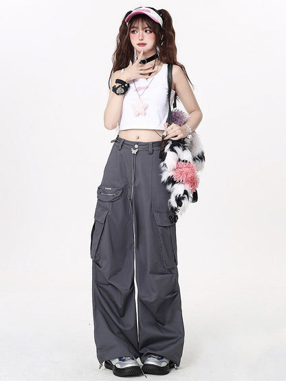 Chain Cargo with Pants Waist Techwear Gray Butterfly Wide-leg