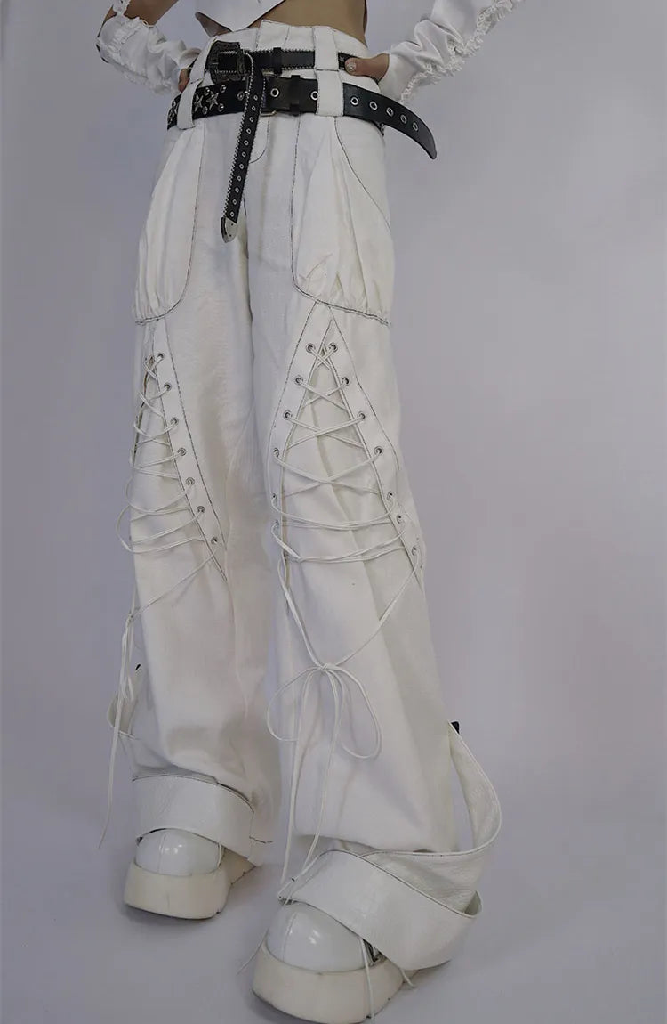 Waistband Denim Details (Waistbelts Double Pants Lace-up White Included) Not