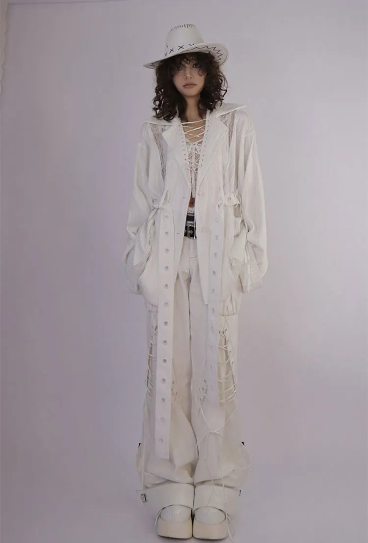 ウエストバンドデニムディテール（ウエストベルトダブルパンツレースアップホワイト付属）