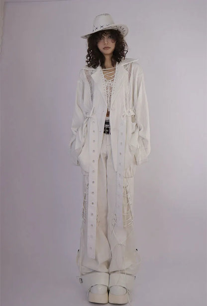 ウエストバンドデニムディテール（ウエストベルトダブルパンツレースアップホワイト付属）