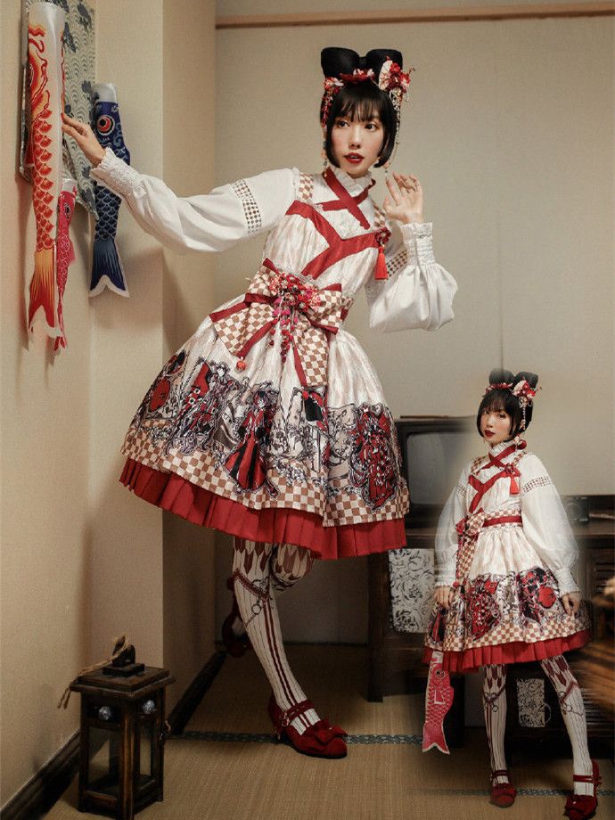 Lolita-Strumpfhose mit Schleifen und Kirschblüten