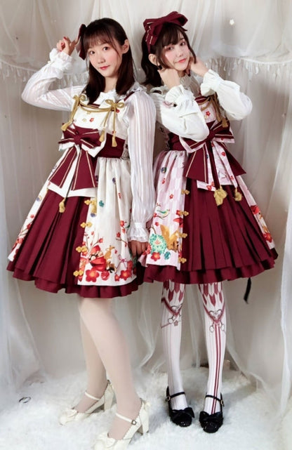 Lolita-Strumpfhose mit Schleifen und Kirschblüten