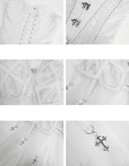 ホワイトゴススタイルのバードケージスカートとビスチェコルセットセット