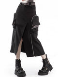 Techwear Cargo Skirt with Long Slit in Black - PINK SAVIOR