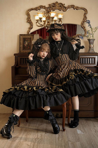 mit gestreifter Schnürung Gothic Petite Rüschenkragen Lolita Kleid Taille
