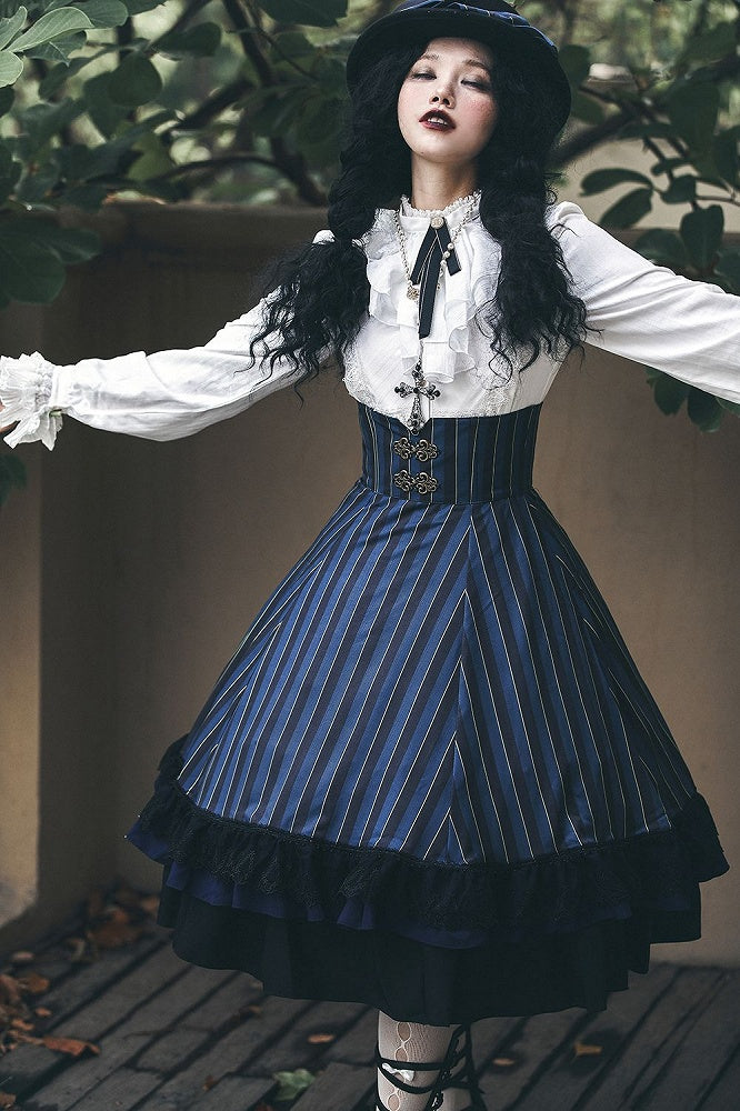 Bluse Gothic Kragen / Weiß Dunkel – Blau) Verfügbar Rot Hoch Farben Lolita Stoff 4 Gewaschen in Wildleder (Schwarz