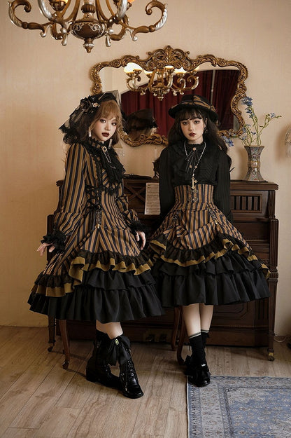 mit gestreifter Schnürung Gothic Petite Rüschenkragen Lolita Kleid Taille