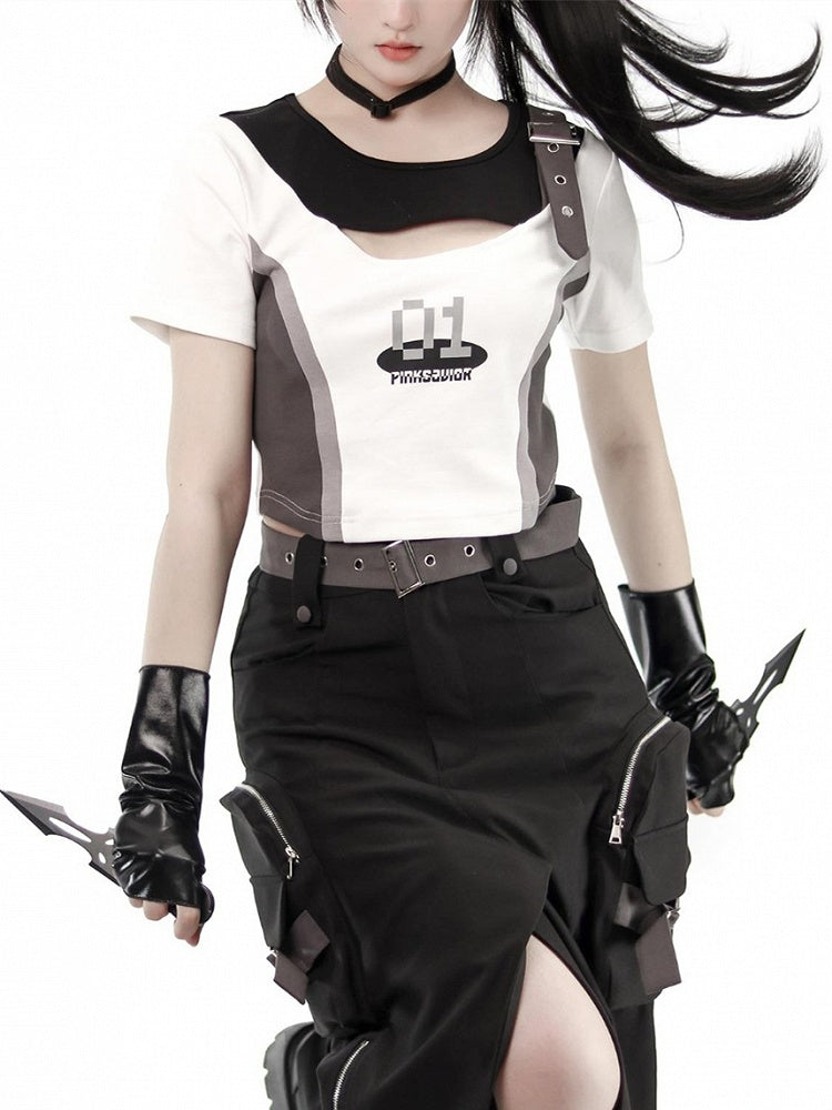 Cutout Colorblock Techwear Chest T-shirt Design