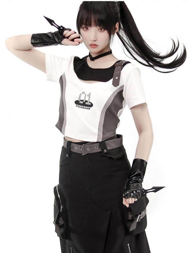 Cutout Colorblock Techwear Chest T-shirt Design