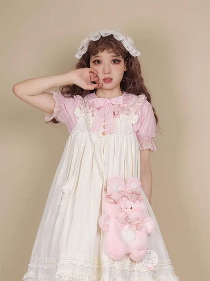 クリアランス-リボン付きピンクウサギ型クロスボディプラッシュディテール