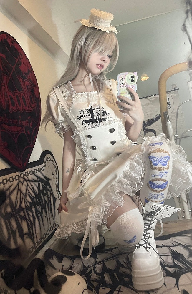 White Lace-up Design Boots Goth Bat Platform Tie Wings
