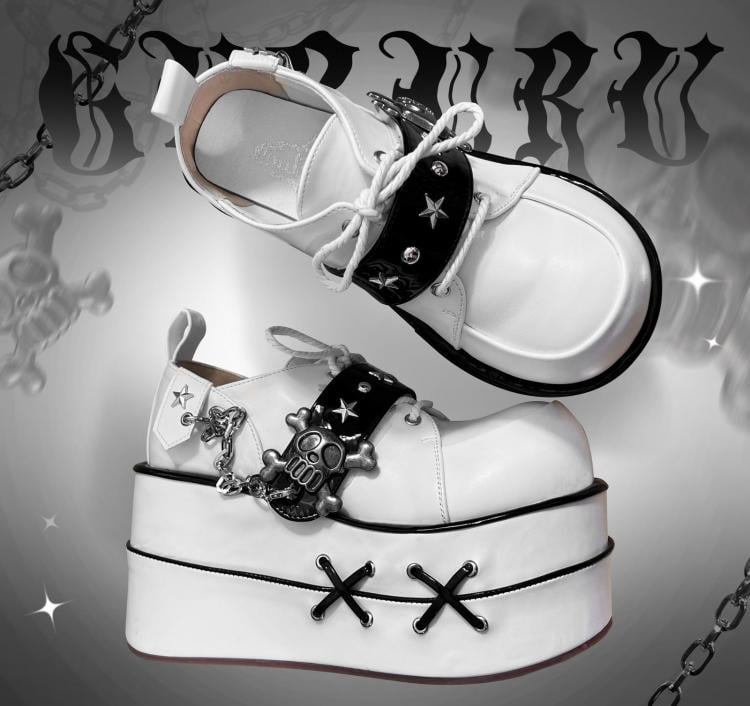 Black and White Star Hunter Pirates Skull Gothic Platforms