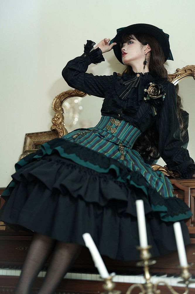 Corset Available Colors High-Waist 4 Skirt Gothic Striped – Lolita