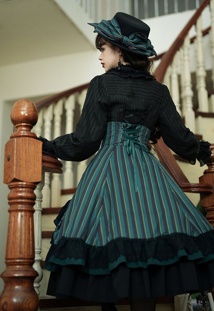 Corset Available Colors High-Waist 4 Skirt Gothic Striped – Lolita