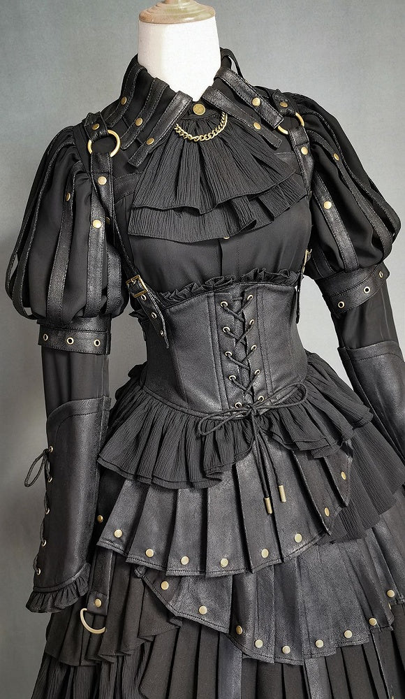Black Gothic Lolita Shirt, Juliette Sleeves Steampunk Top, Plus Size - FOXTROT