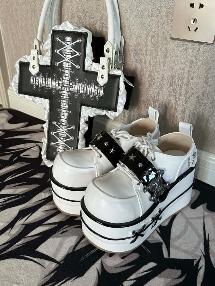 Black and White Star Hunter Pirates Skull Gothic Platforms