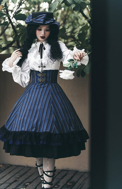 Corset Available Colors High-Waist 4 Skirt Gothic Striped – Lolita