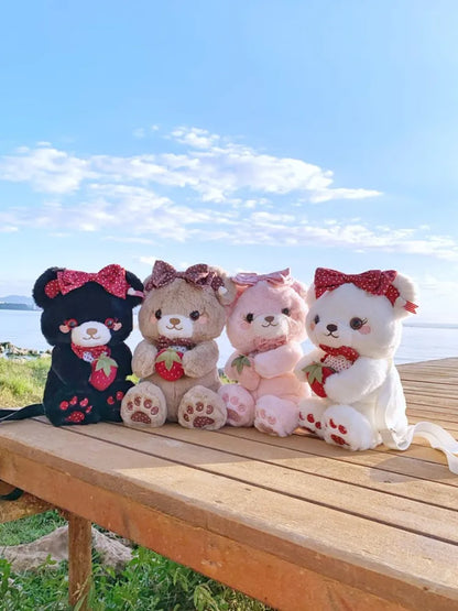 ストロベリーバッグベア ホワイト/ブラック/コーヒー/ピンクのぬいぐるみ