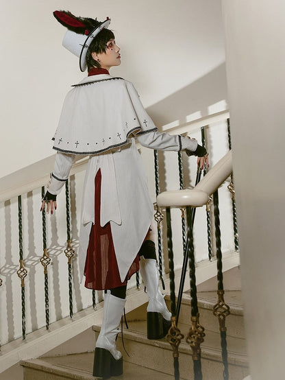 Lolita Split-Tail Ouji Cape Coat White Bunny-Ear Detachable with Aristocrat