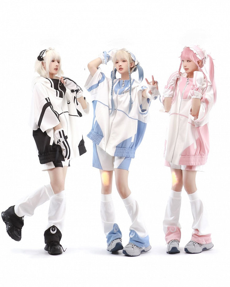 Sweatershirt without Zip Black Kei Jacket Full White Sleeves Elbow-length and Jirai Hoodie