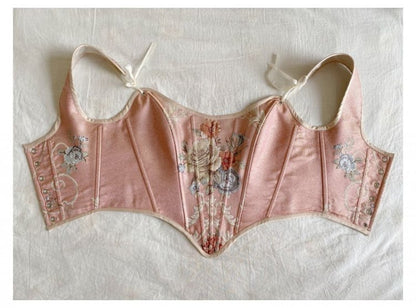 ピンクの花柄スクープネックラインコルセット