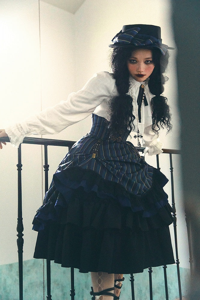 Corset Available Colors High-Waist 4 Skirt Gothic Striped – Lolita