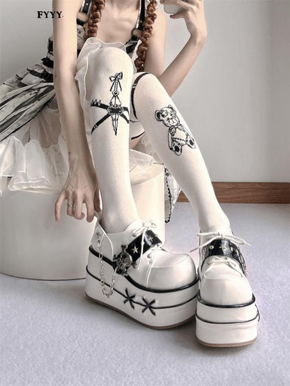Black and White Star Hunter Pirates Skull Gothic Platforms
