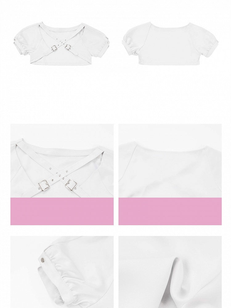 Set-Top mit unregelmäßig verkürzten weißen Ärmeln und Print + Schmetterlings-Top + Neckholder zum Schnüren