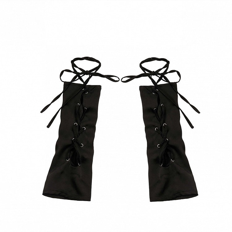 Kurzes Top + Schnürset, unregelmäßiger Aufdruck, schwarzes Neckholder-Top + Schmetterlingsärmel