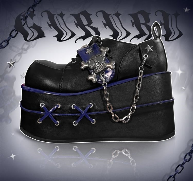 Black and Blue Star Hunter Pirates Skull Gothic Platforms