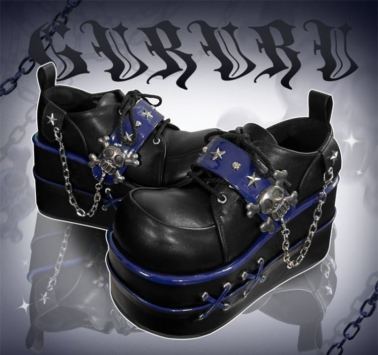 Black and Blue Star Hunter Pirates Skull Gothic Platforms