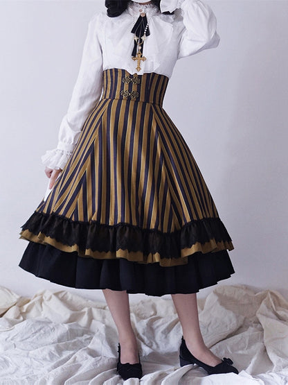 Corset Available Colors High-Waist 4 Skirt Gothic Striped – Lolita